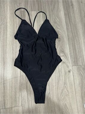 SHEIN Black One-Piece Swimsuit with Slim Straps
